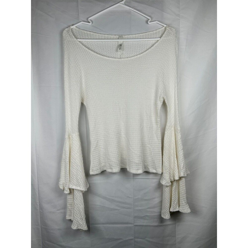 Waffle Knit Bell Sleeve Top Small Cream Cozy Layered Sleeve Sweater Style Warm